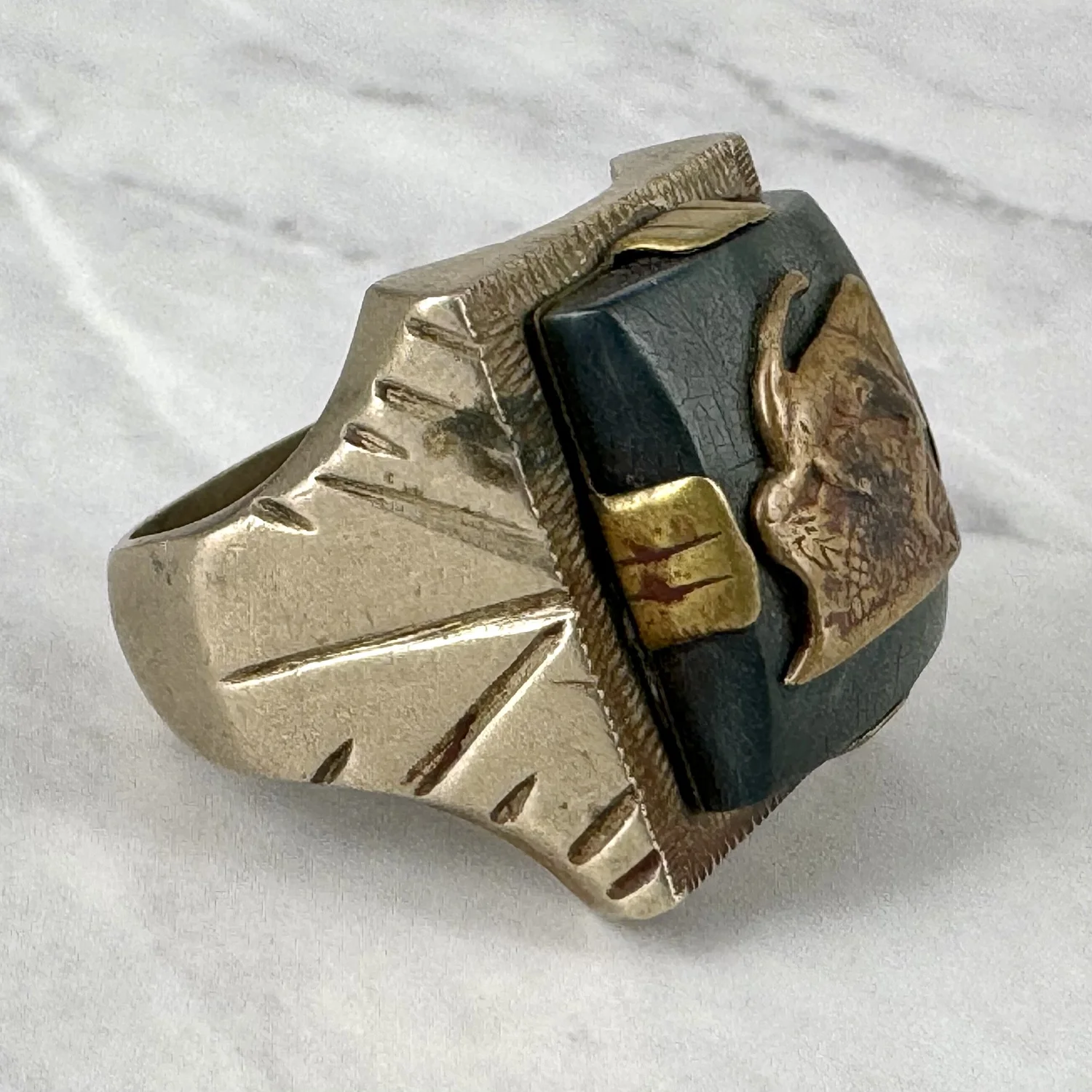 Vintage Mexican Aztec Nude Sacrifice Ring — Worn-Over-Time