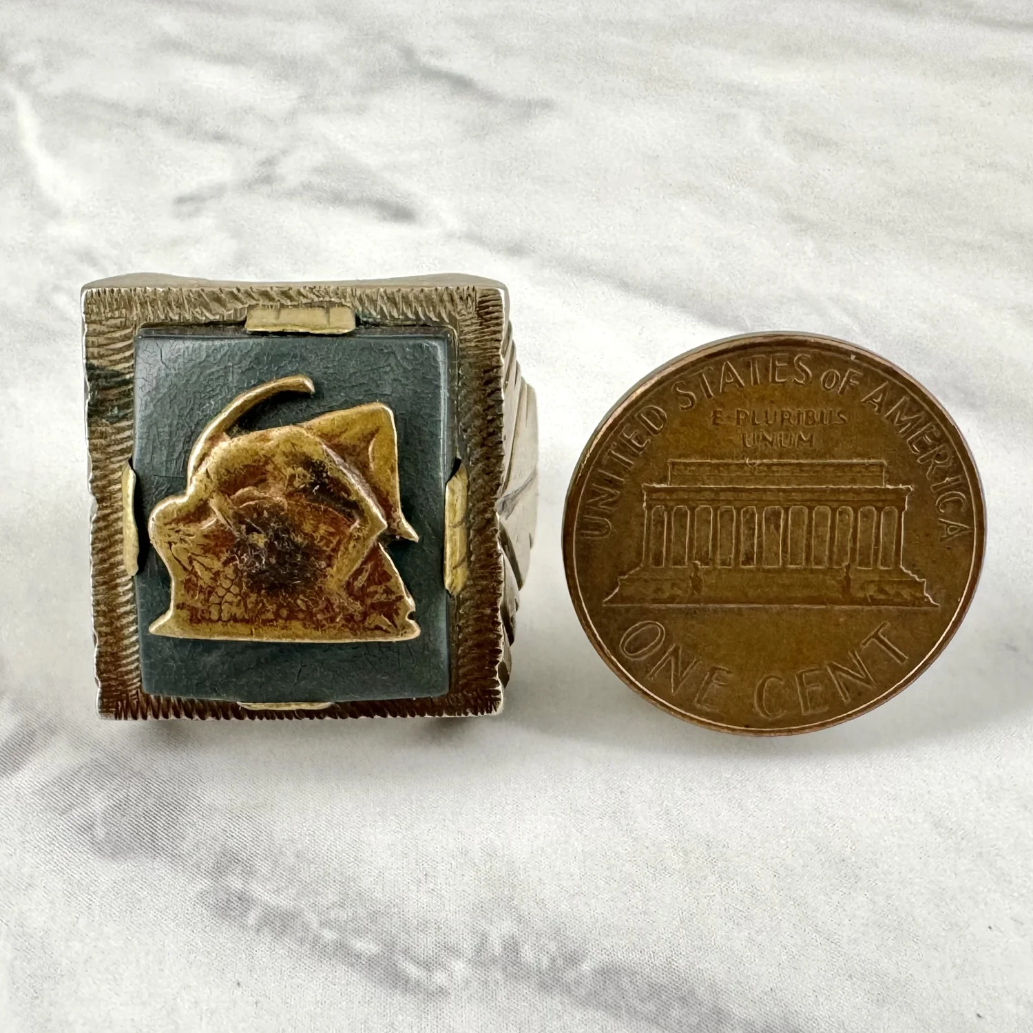 アクセサリー vintage Mexican ringAdam and Eve 30s40s Size 11 1/2 Vintage 1950s Mexican Souvenir Biker Ring With