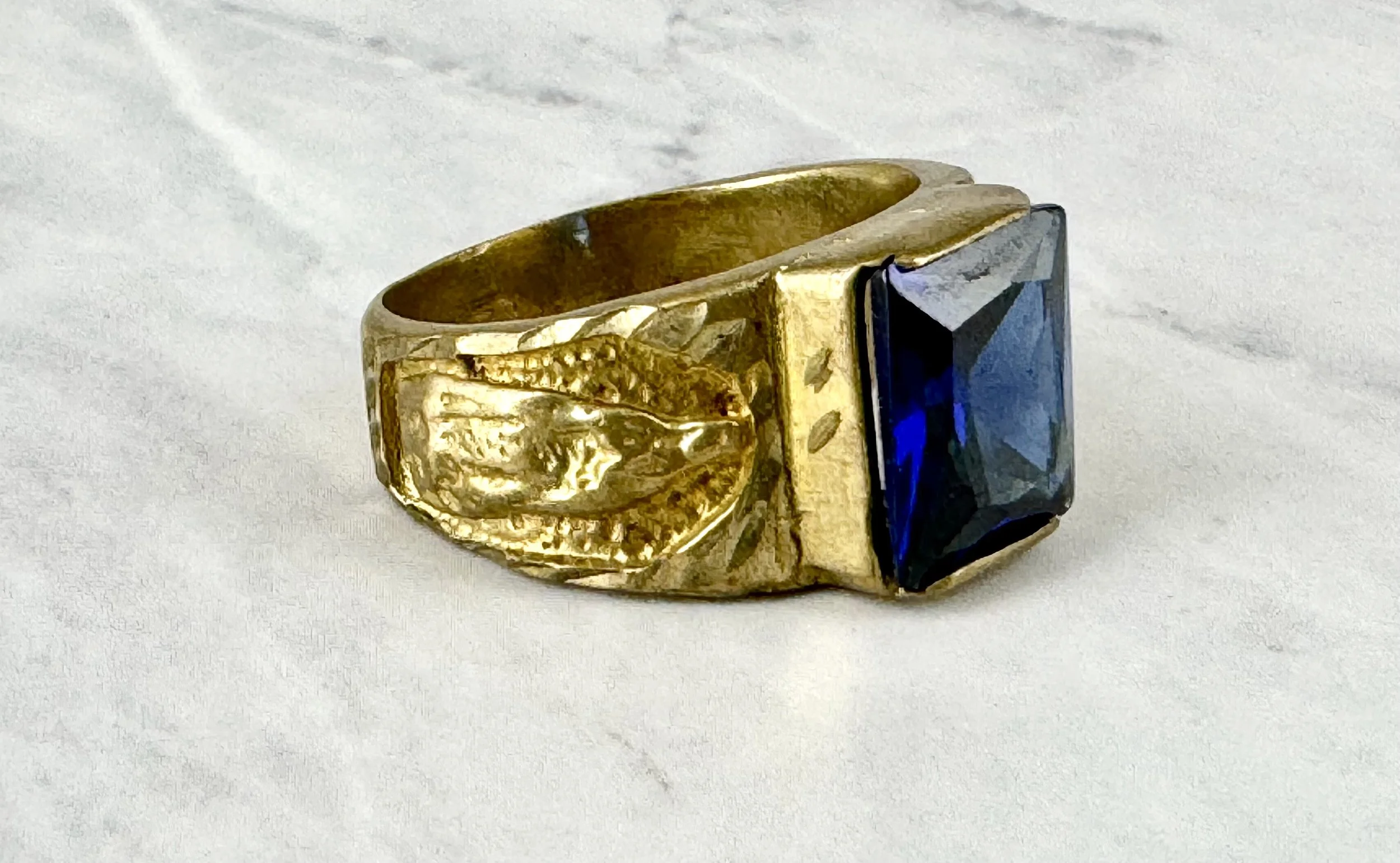 Vintage Blue Jeweled Our Lady of Guadalupe G.P. Mexican  ring