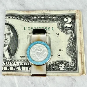 Vintage Aqua Blue and White Enameled Silver 1” St Christopher