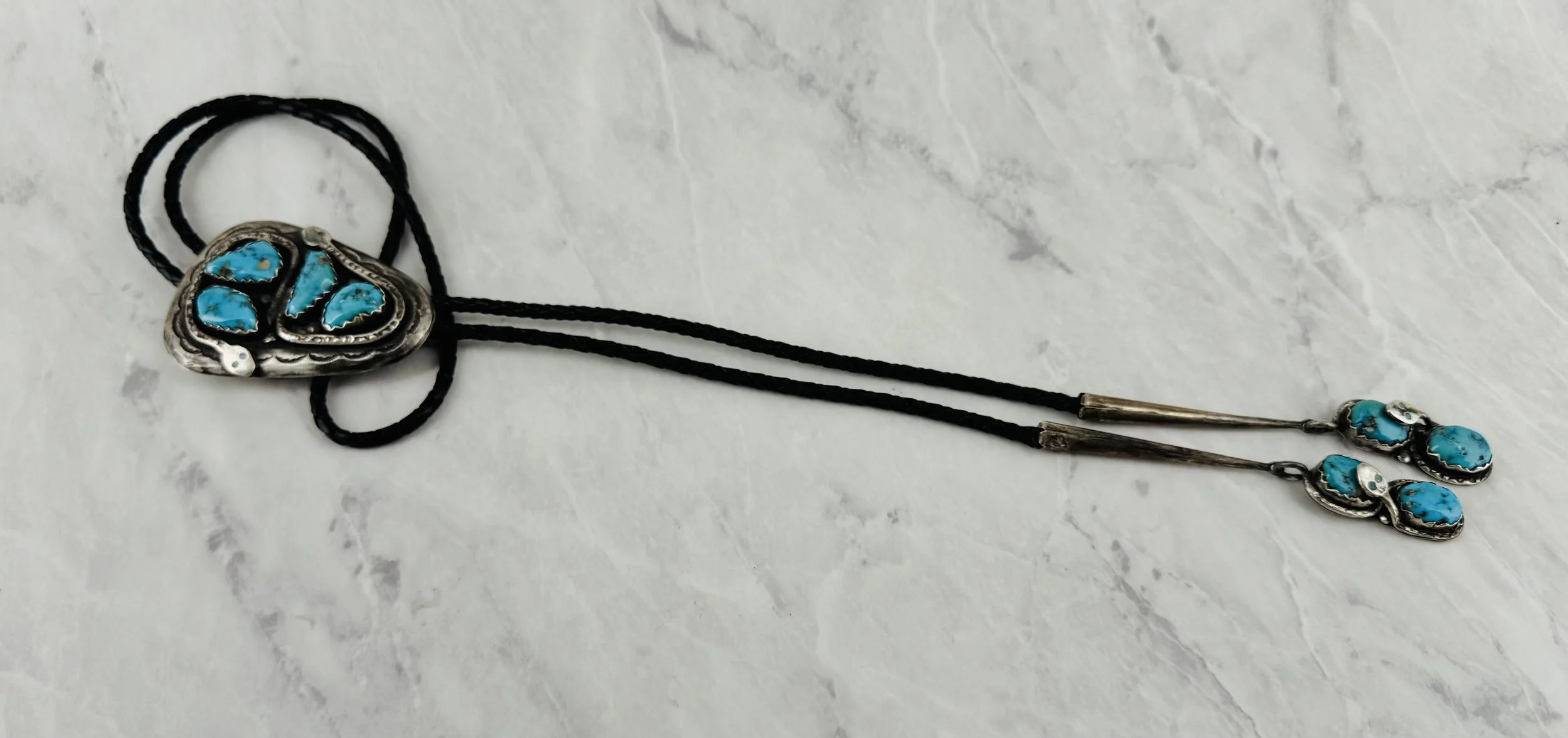 Vintage Zuni Effie Snakes Silver and Turquoise Bolo Neck Tie