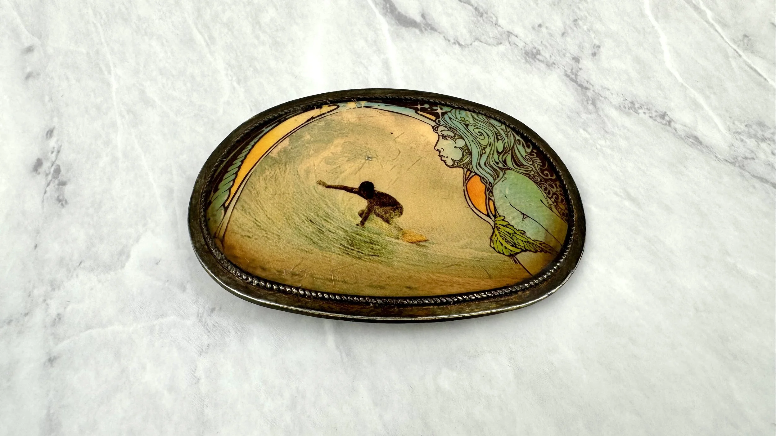 Vintage Pipeline Surfer Belt Buckle Tube Ride Goddess