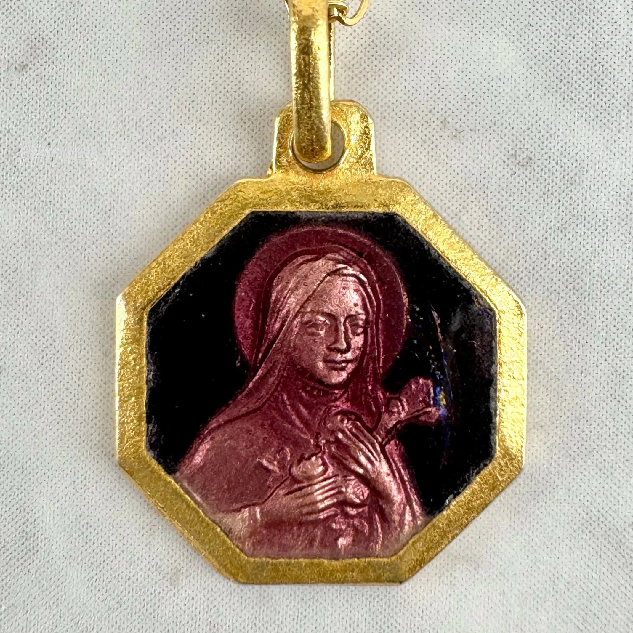 Vintage Extra Small French Purple Enameled 1/2” St Theresa Necklace