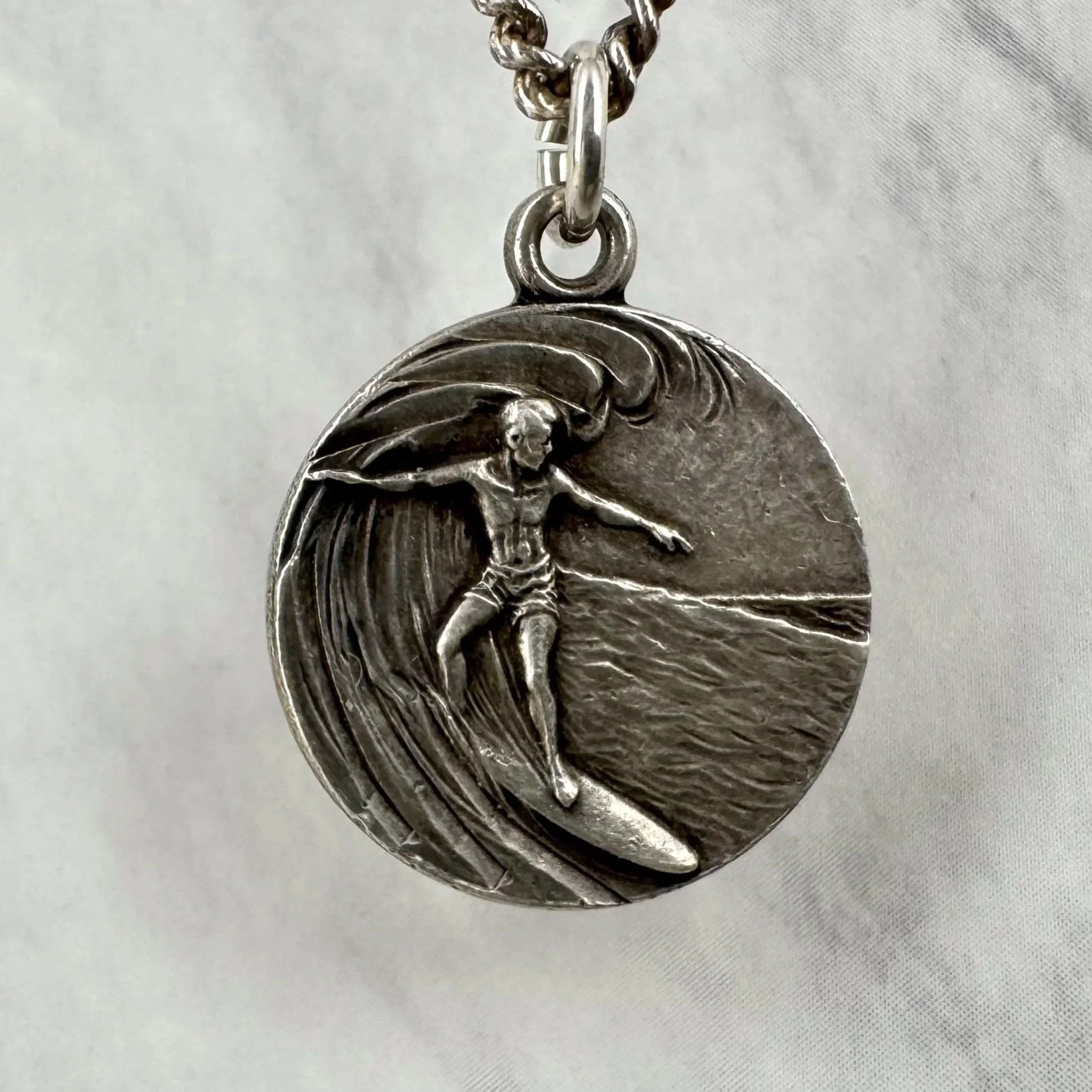 Vintage Silver 3/4” Surfer St Christopher Necklace