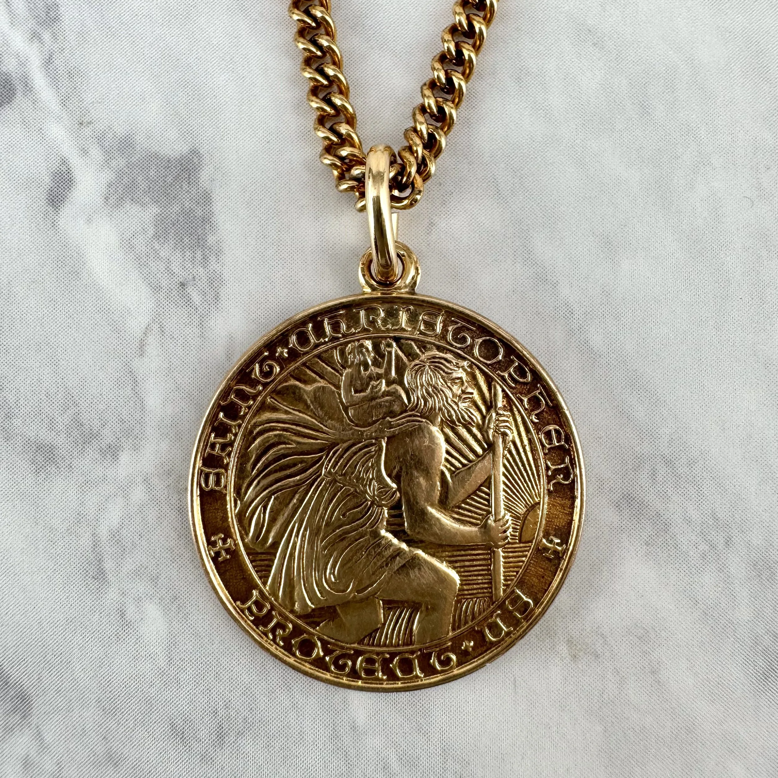 Vintage Gold 7/8” St Christopher Necklace