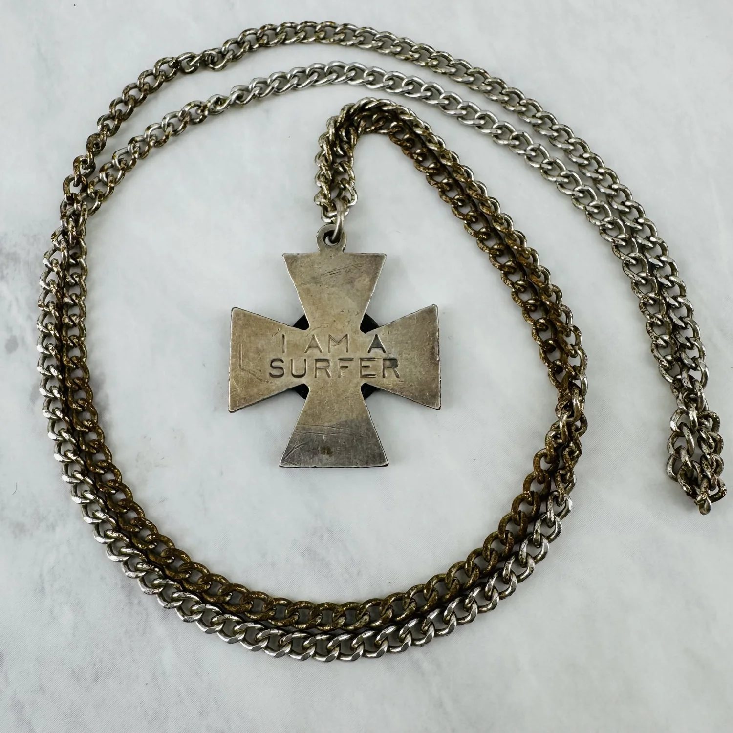Vintage St Christopher I Am A Surfer Cross Necklace — Worn-Over-Time
