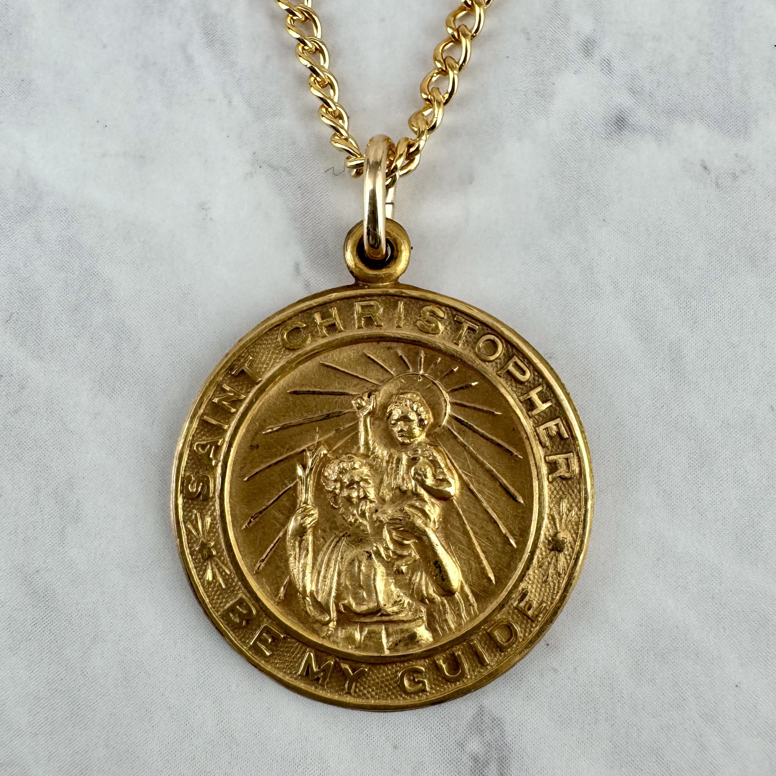 Vintage 1” Gold Filled St Christopher Necklace