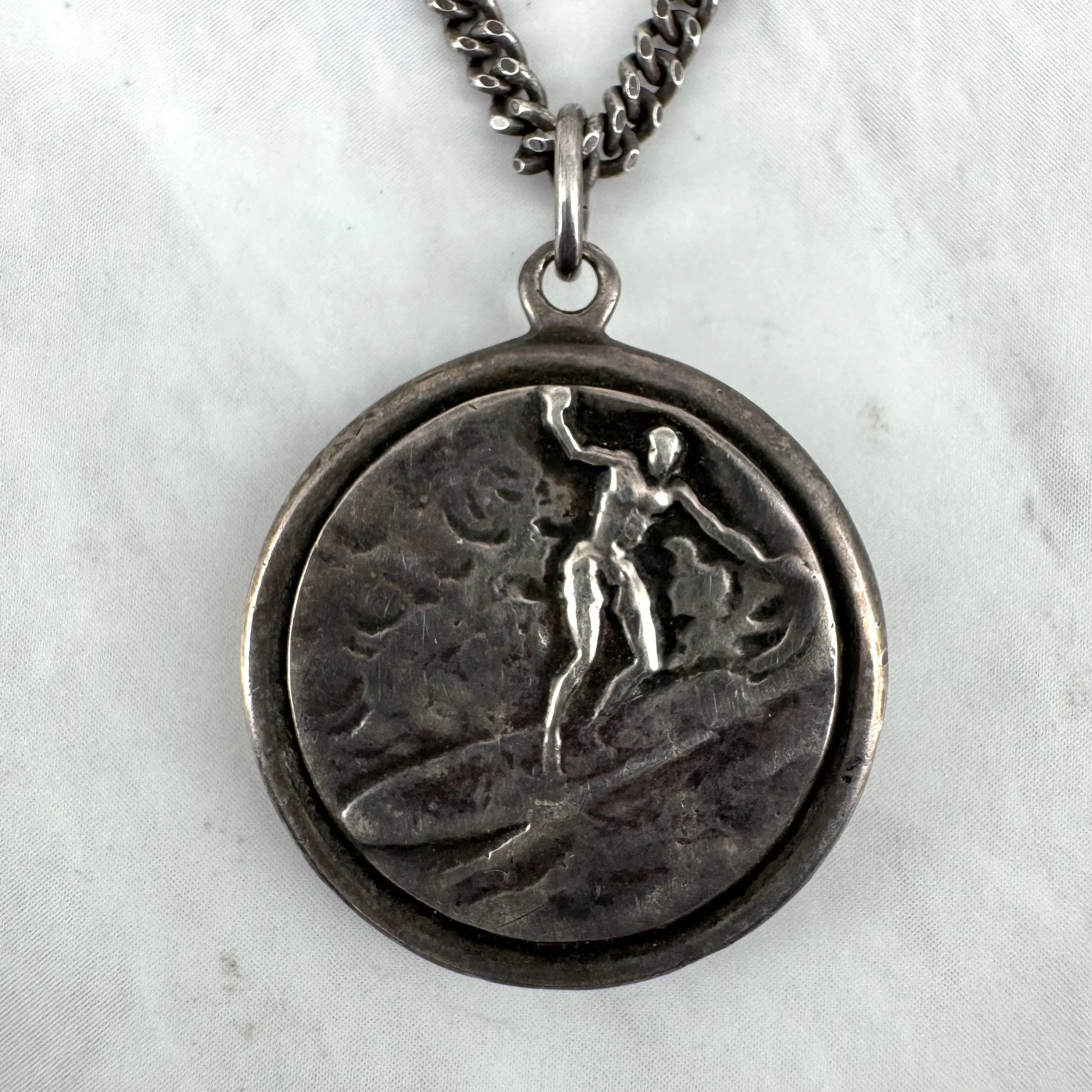 Vintage Silver 1” St Christopher Surfer Necklace
