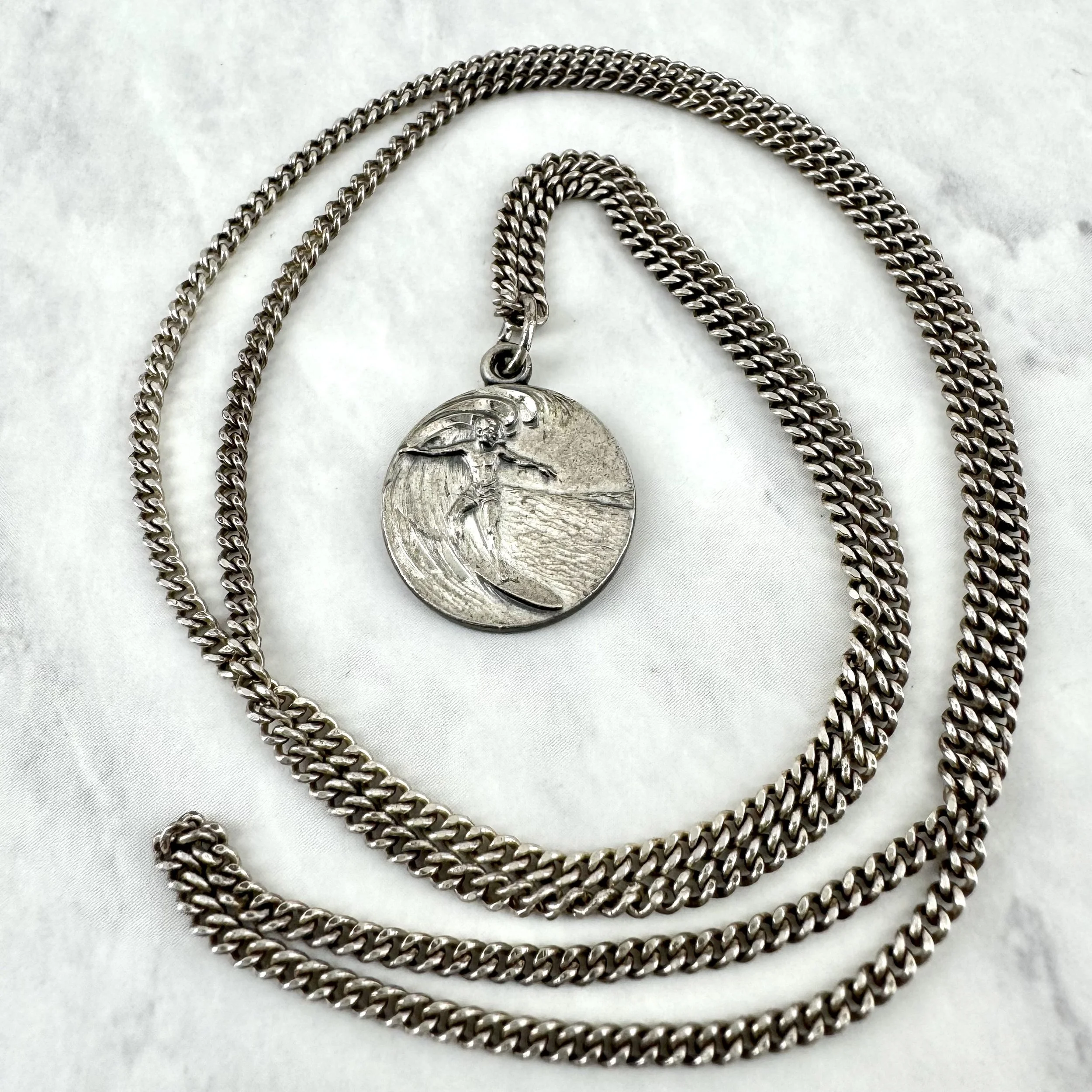 Vintage Silver 3/4” Surfer St Christopher Necklace