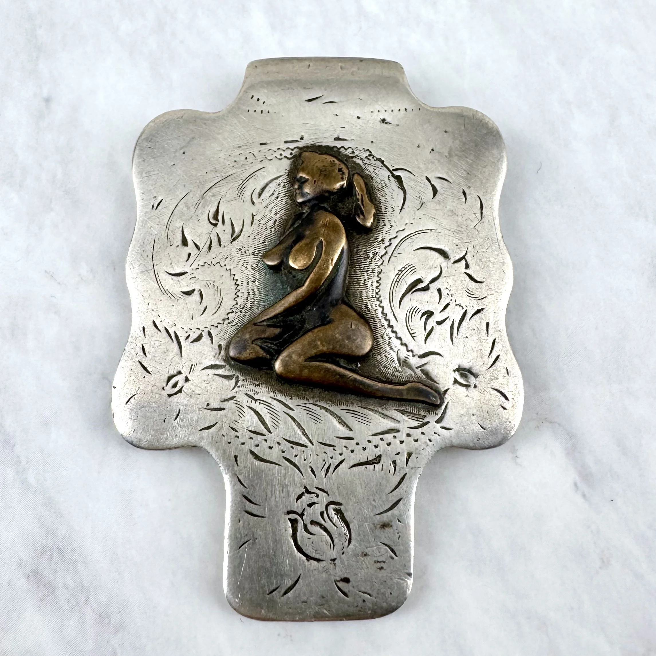 Vintage Nude Lady Engraved Silver Western Money Clip