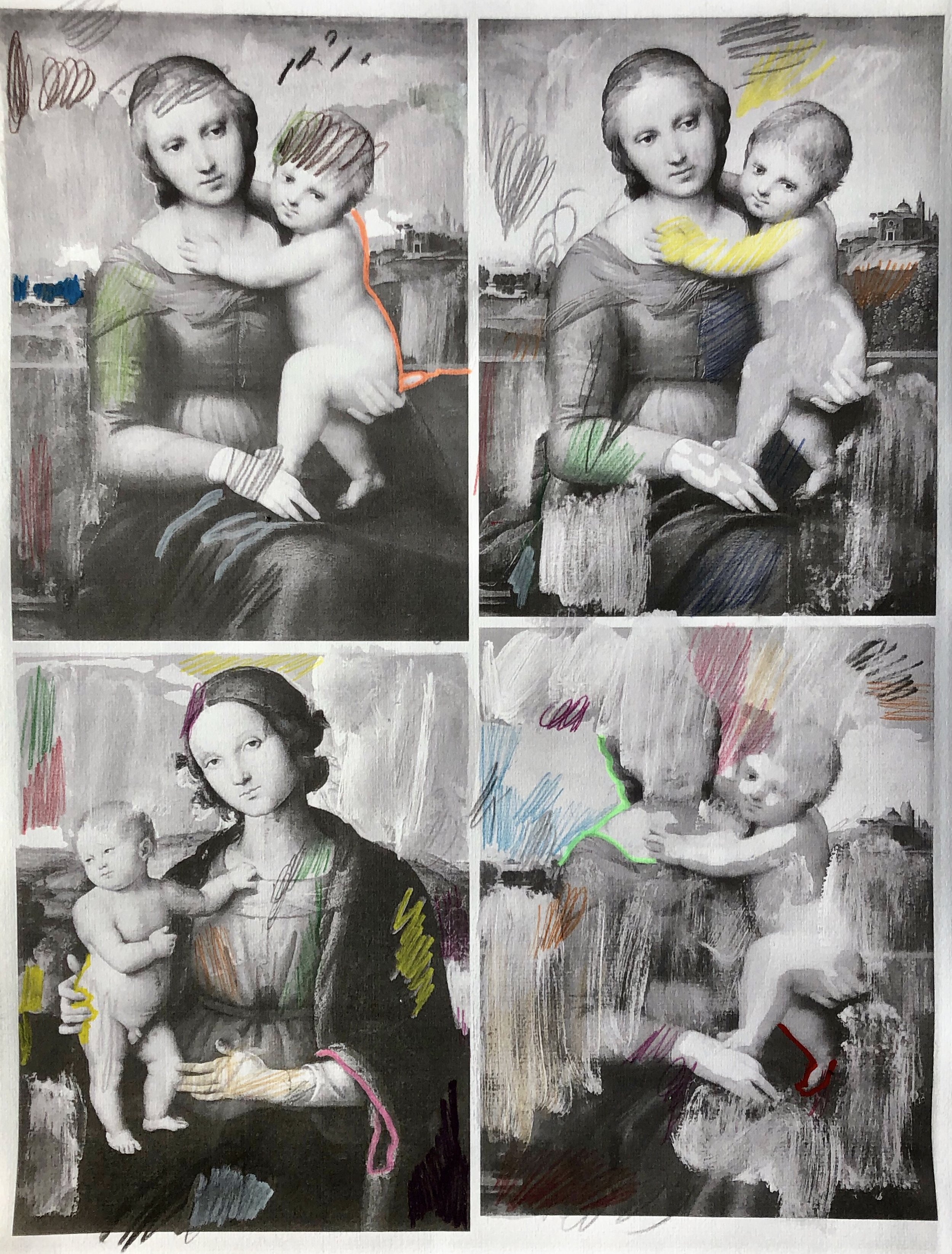 “q=raphael+madonna+child”, 33 cm x 48.5 cm, mixed media on paper.