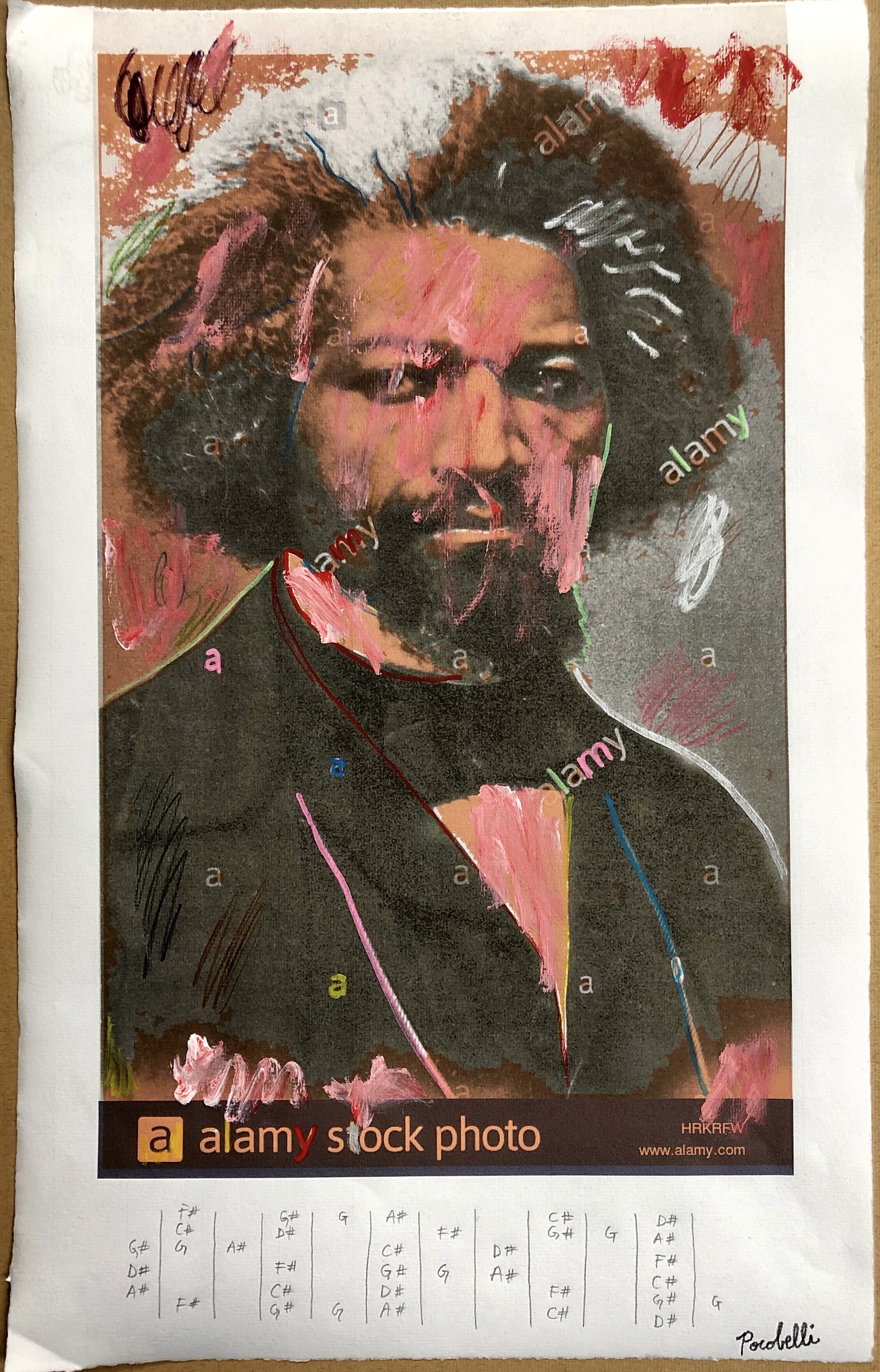 “Frederick Douglass (with blues scale in F#)”, 30.5 cm x 48.5 cm, mixed media on paper.