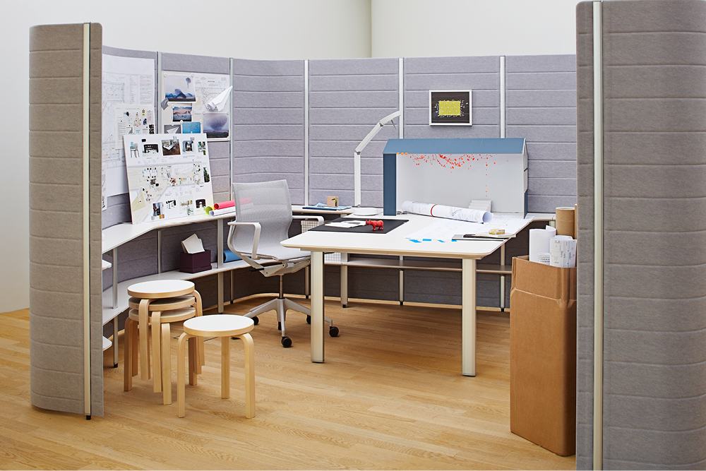 The making of the exhibition presented in one of the workbays — Photographer: Lorenz Cugini © Vitra