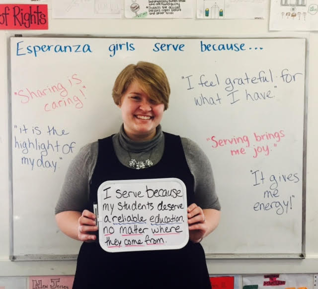 "I serve because my students deserve a reliable education, no matter where they come from." - Madison Clark, First-Year Esperanza Teaching Fellow at Esperanza Academy & Lawrence intentional community