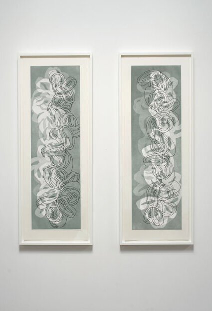  Rise and Fall Series, 2008, Rise and Fall I &amp; II, 2008, Aquatint and Soft Ground Etching on Rives BFK paper, Edition of 11, 54 x 16 ¼ inches 