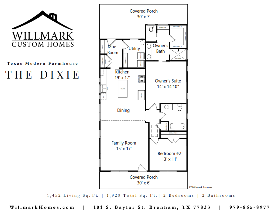 The Dixie Modern Farmhouse floorplan, 1,452 Sq. Feet, 2 bedrooms, 2 bathrooms