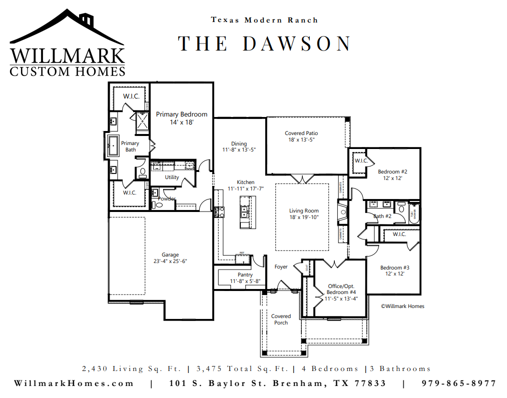 Texas Modern Ranch floorplan 2,430 square feet 4 bedroom 3 bath