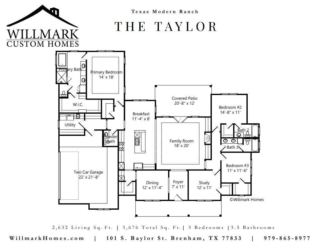 Modern ranch house plan 3 bedroom 3.5 bath Texas custom home builder