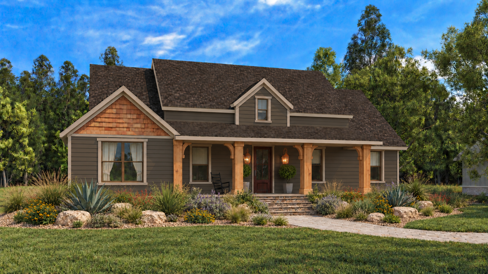 Texas Modern Farmhouse with wood accents and warm entry