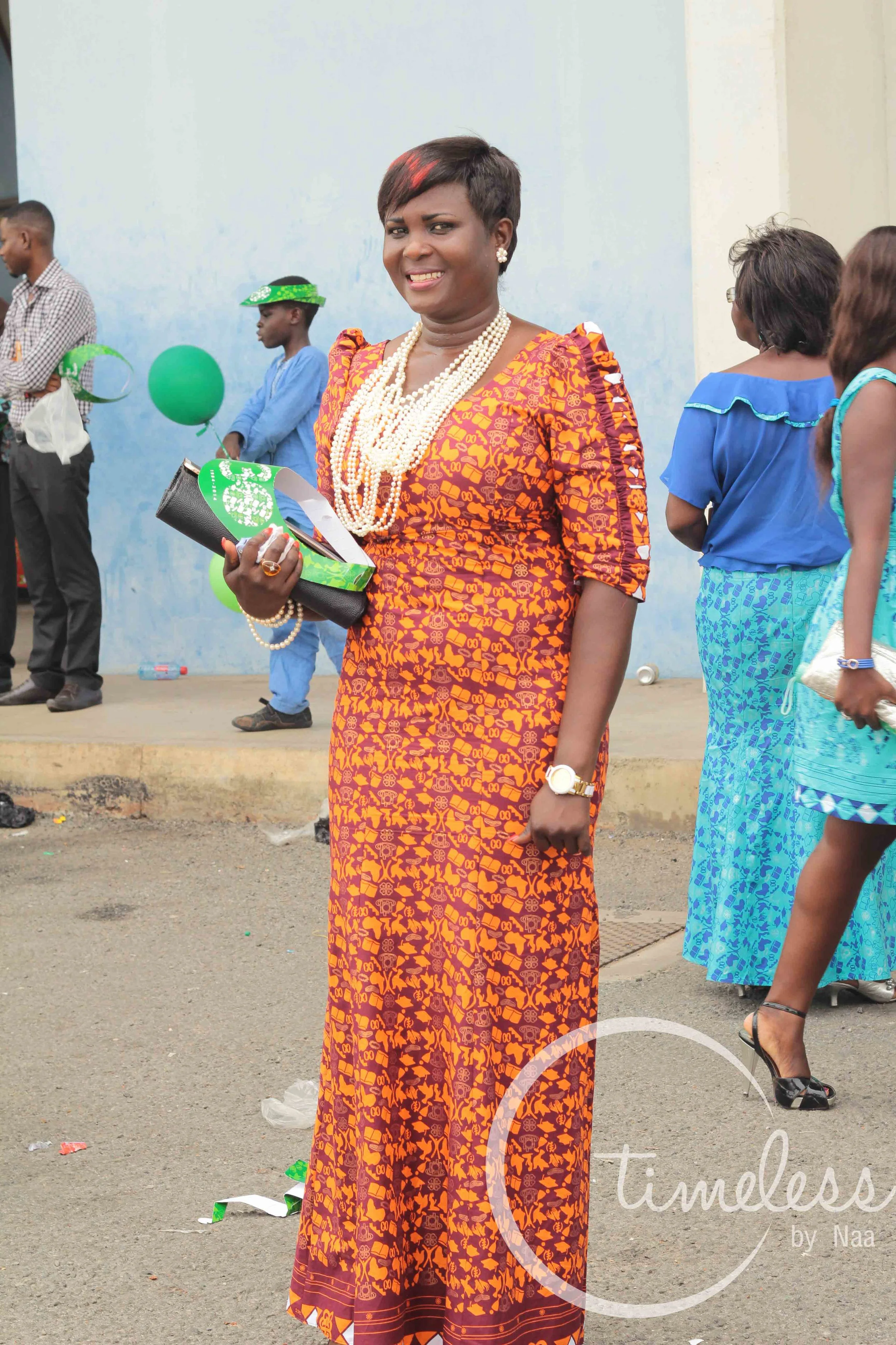 White pearls on Orange fabric