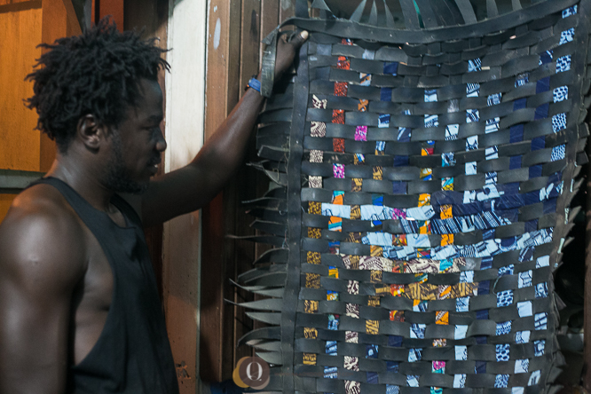 Attukwei shows an art work-in-progress planned for 2018 display.