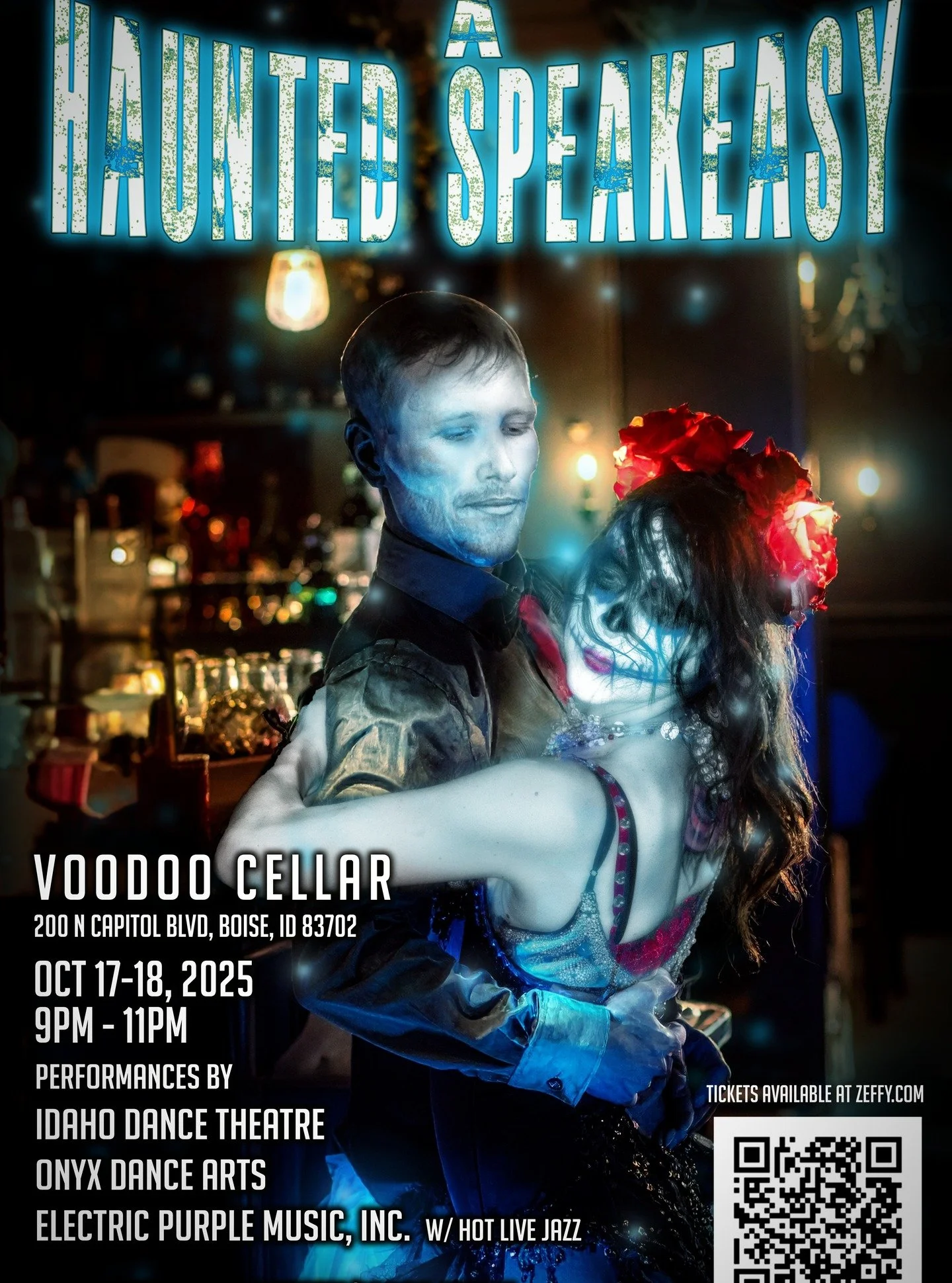 Local Arts non-profits combine forces to present:

A Haunted Speakeasy
at
Voodoo Cellar
200 N Capitol Blvd, Boise, ID 83702

Oct 17-18, 2025 9PM - 11PM

Electric Purple Music, Inc.
Idaho Dance Theatre
Onyx Dance Arts

Dress in Gatsby/1920s Style!

Pe