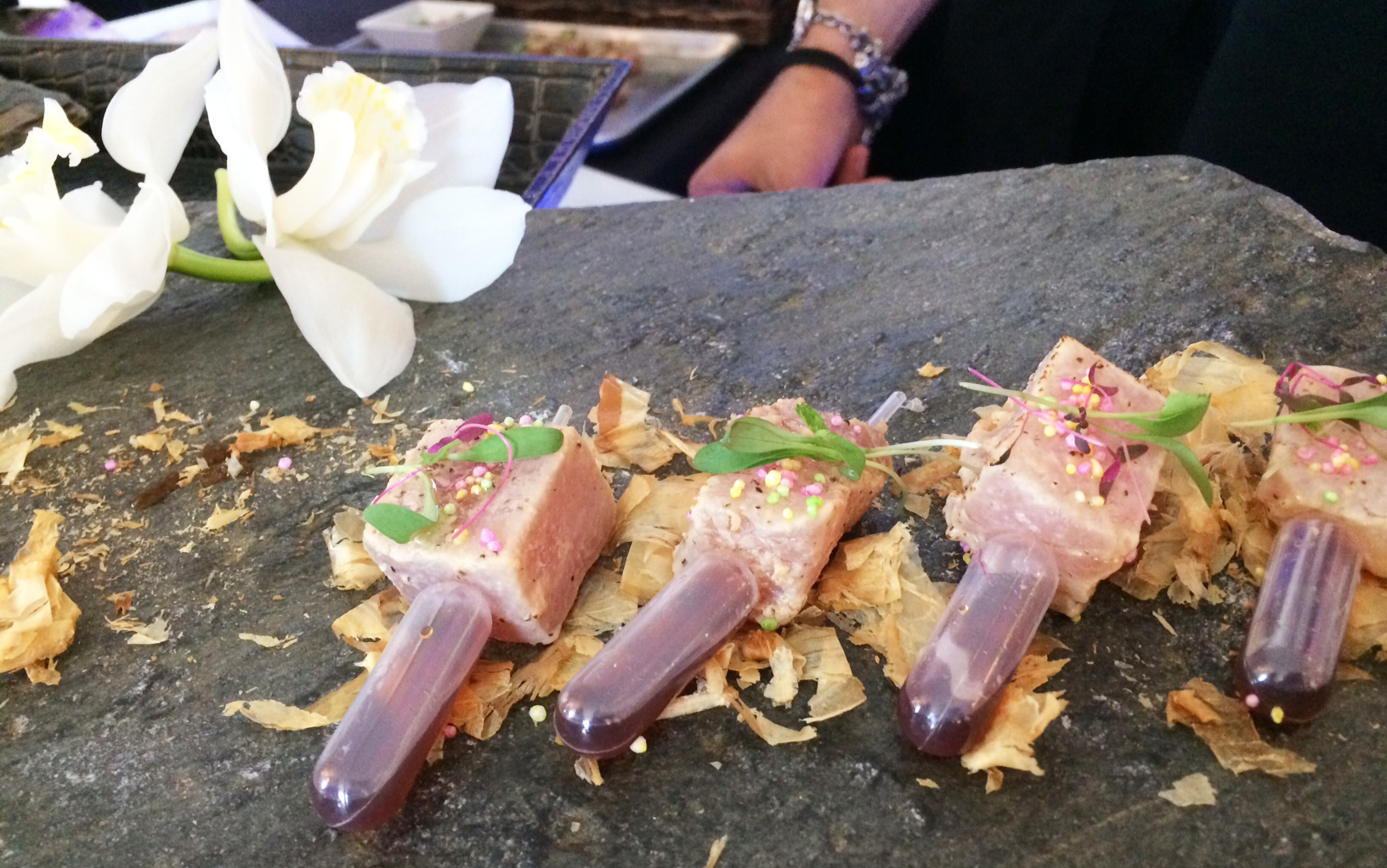 The most unique way to serve seared tuna! Seared Tombo Tuna bites with Ponzu sauce by My World on a Plate