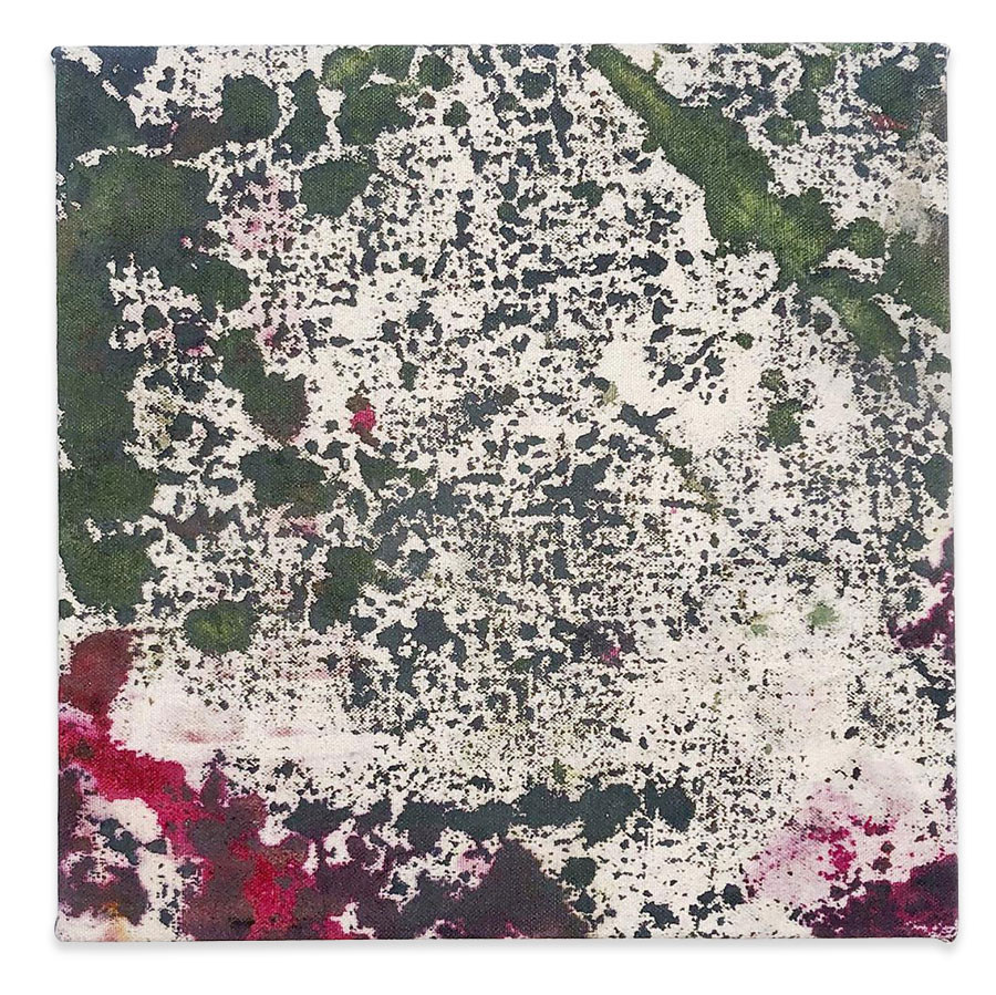   Untitled , 2018 oil, house paint and dye on canvas 10x10 inches 