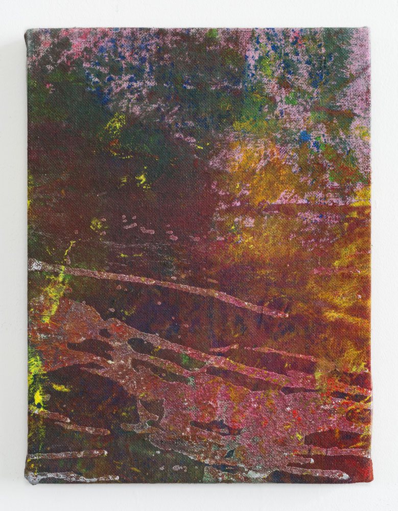Untitled (SolarDrip) , 2018 fabric dye, acrylic and house paint on canvas 9x12 inches