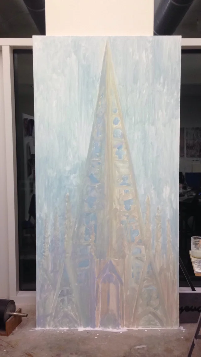 Spire. Oil on canvas stretched over plywood, 8'x4'. 