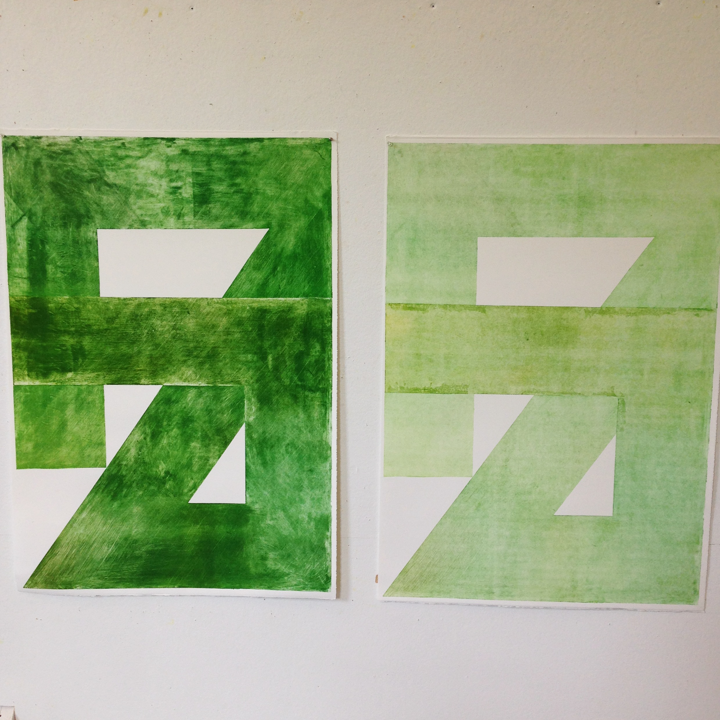 Symbols II and Symbol III, Monotypes, 41"x29". 