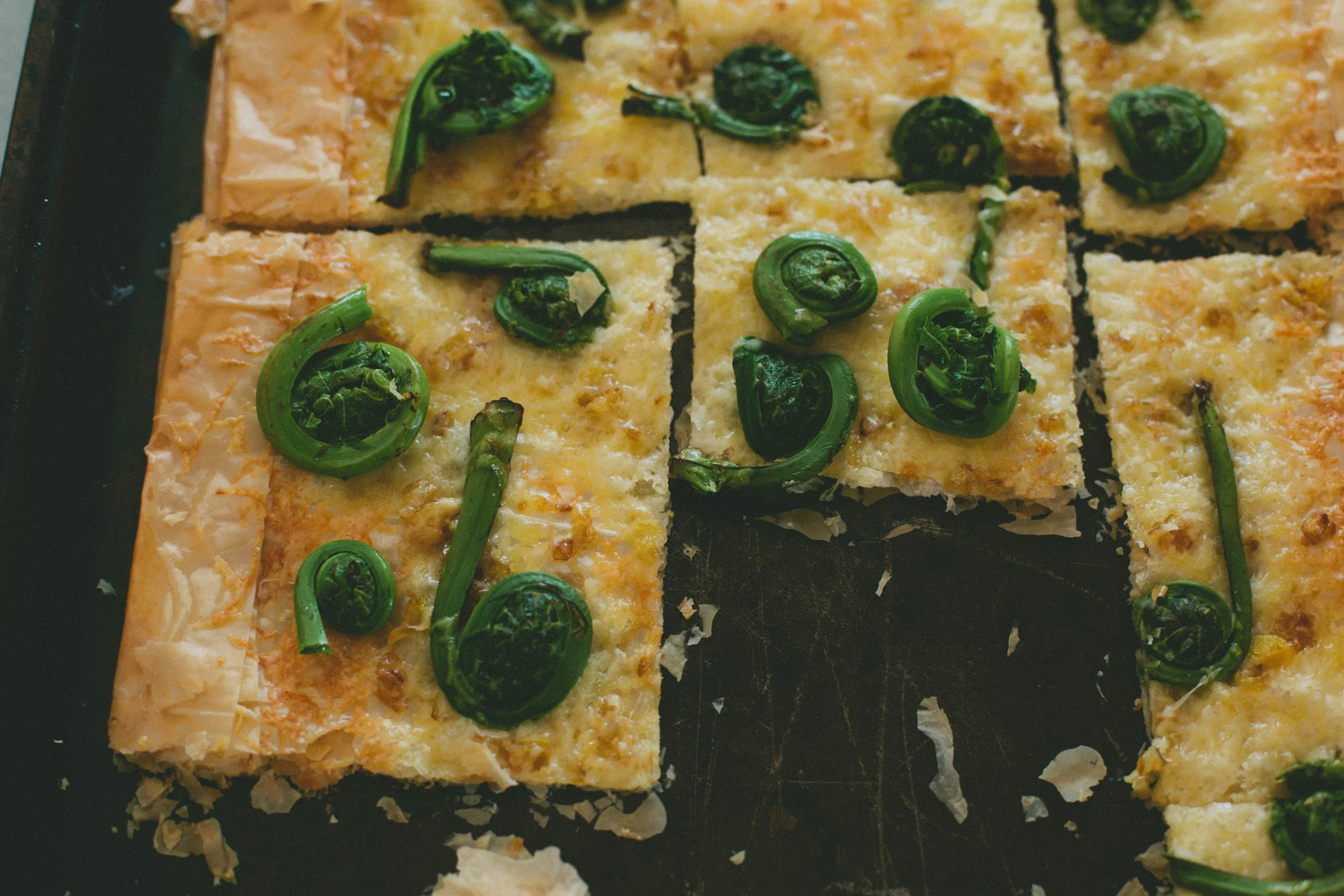 Spring Fiddlehead & Gruyere Tart