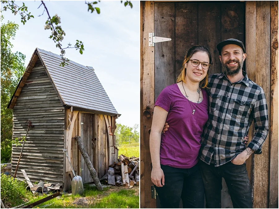 A shed built by Dierdre and Aaron and the two of them on the right.