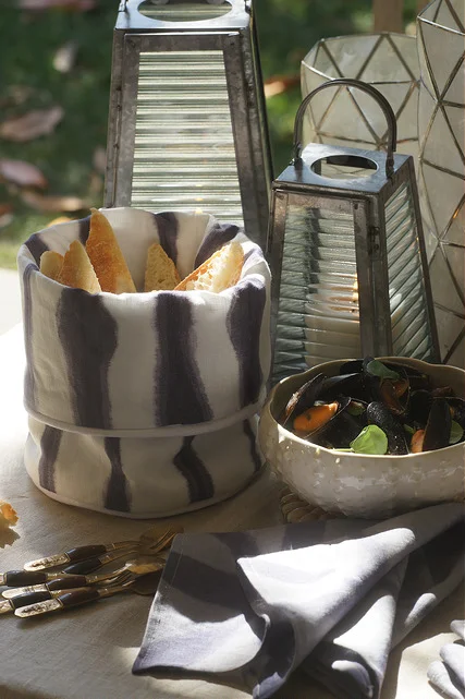 Shibori napkins and bread basket