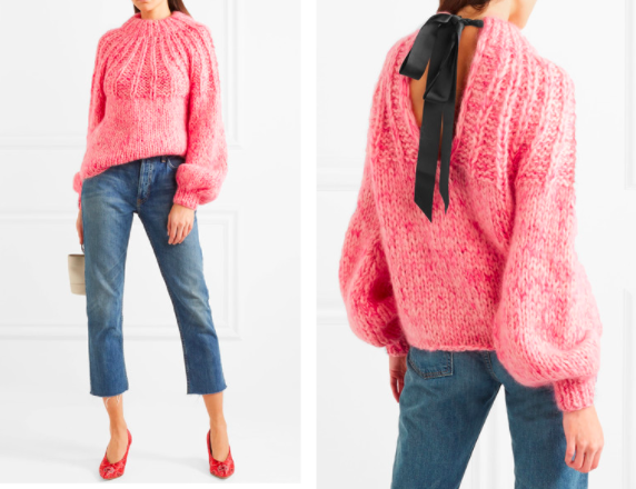 Sweater / Ganni - the playful design here says "Business in the front, tasteful-cocktail-party-thrown-by-the-partner-of-the-editor-with-whom-you're-dying-to-collaborate in the back. 
