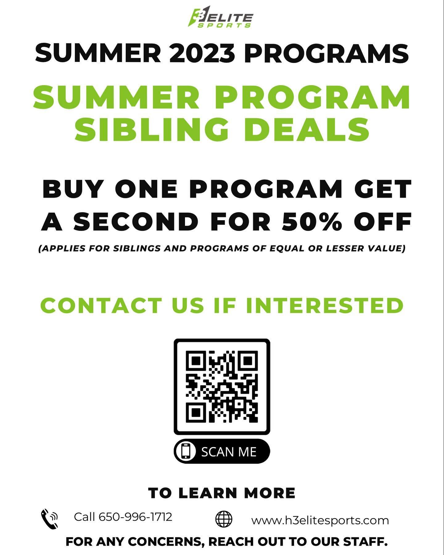 A buy one get one 50% discount will be available for our summer programs.  Please contact if interested! 

#summertraining #bayarea #travelball #siblings