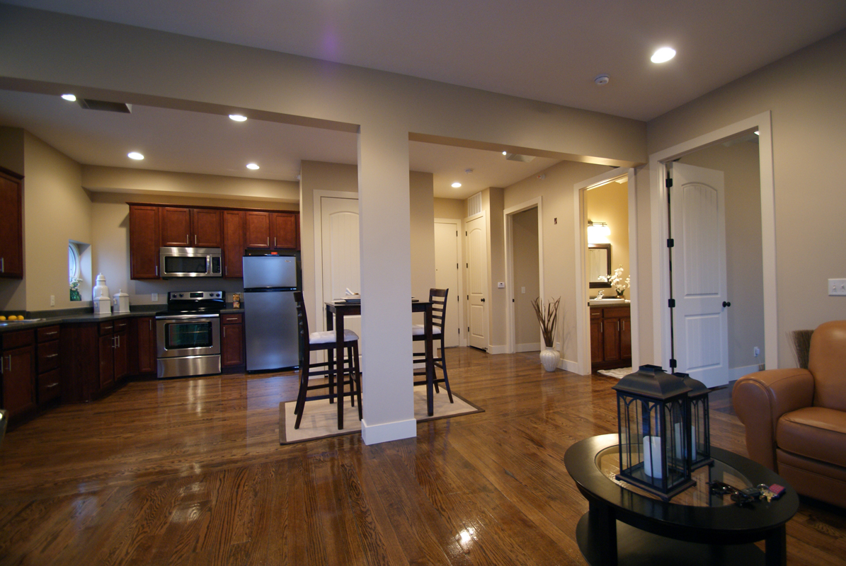 spacious open kitchen and living space with direct views to downtown Omaha.jpg