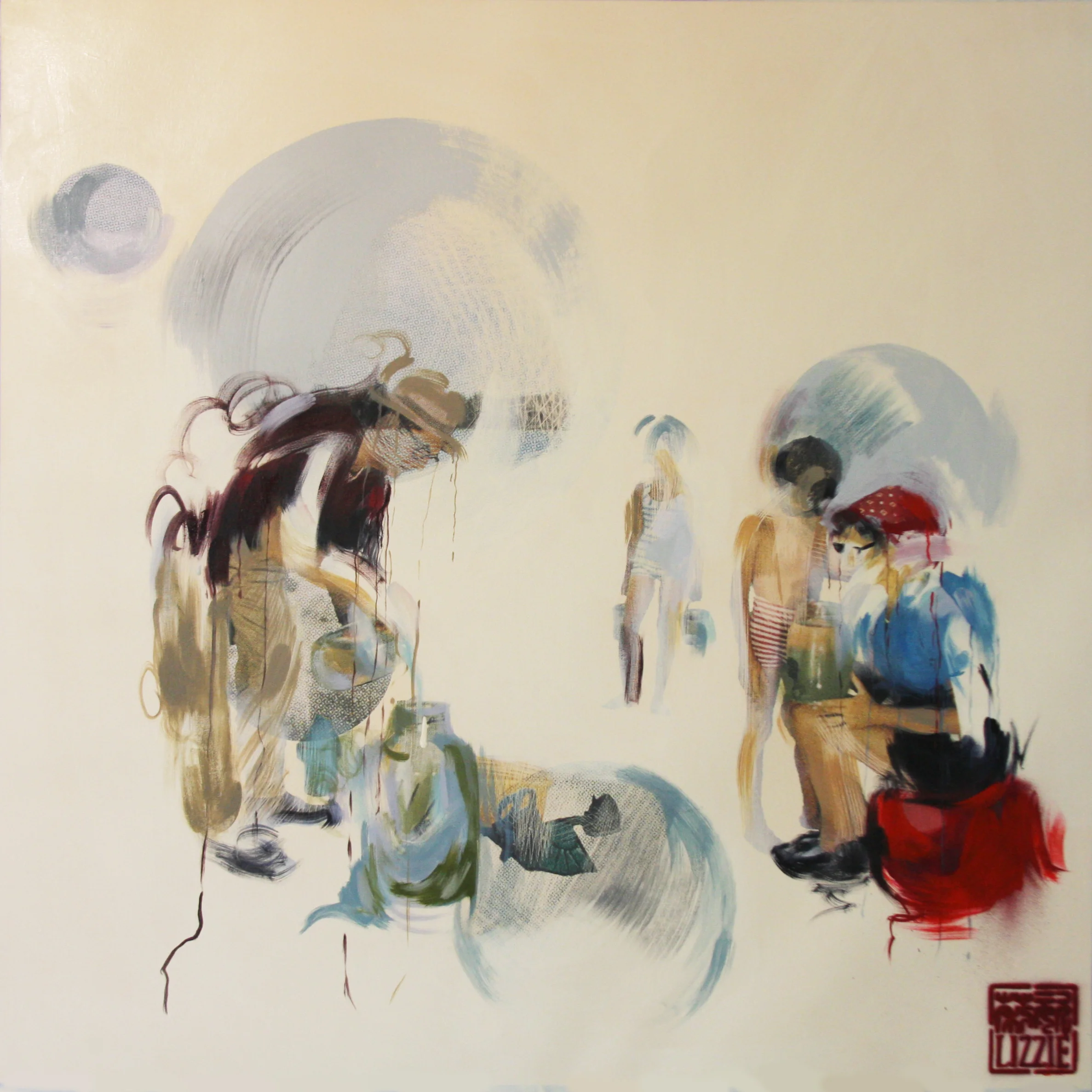 Beach Wars , 2014 36" x 36" x 1" Oil & mixed media on canvas Private collection, New York, NY.