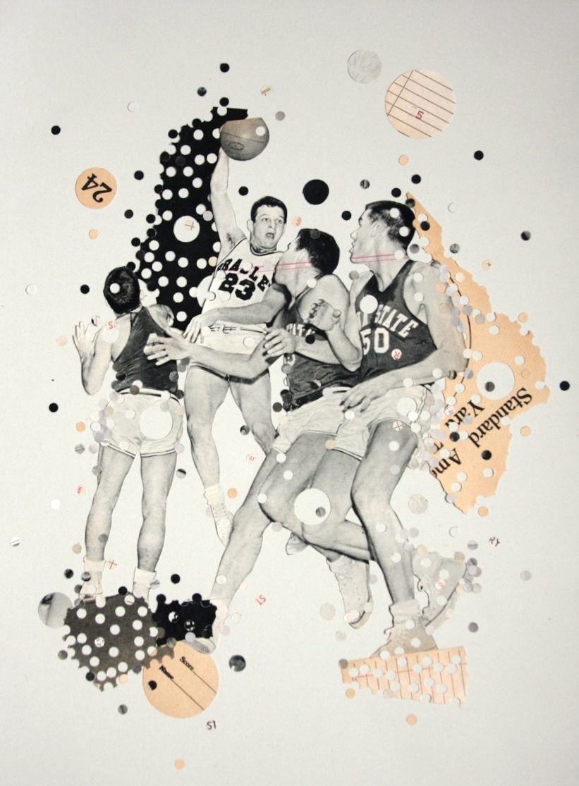  Slam Dunk (She Messaged First),&nbsp; 2015  15" x 20"  Collage on paper             