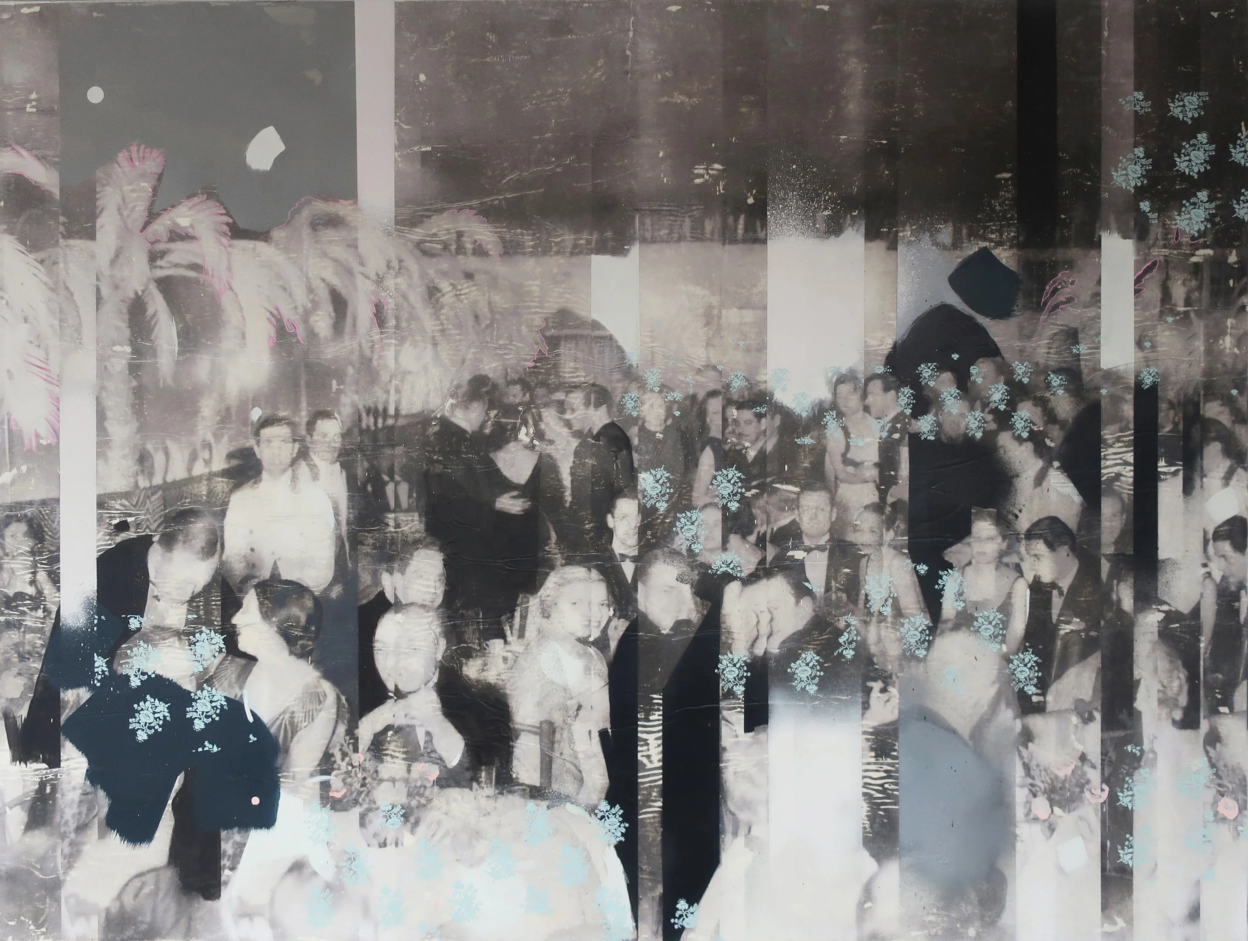 StandOutInACrowd.Jpeg , 2019 Acrylic, image transfer, silkscreen and collage on panel 36 × 48 in