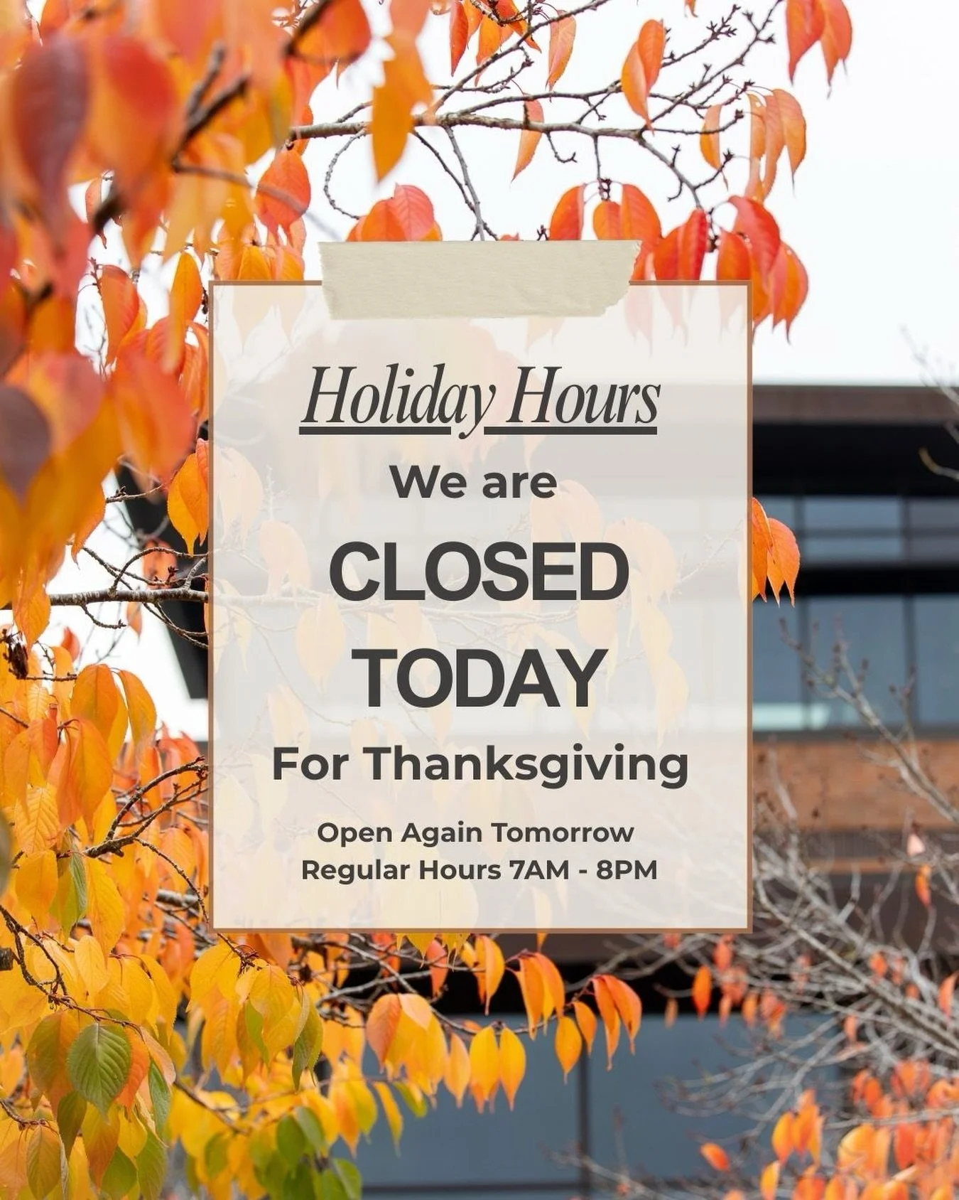 We are closed today for Thanksgiving so our staff can enjoy the holiday with family and friends! 🥰 We will be back up and running tomorrow! Happy Thanksgiving! 🍁
