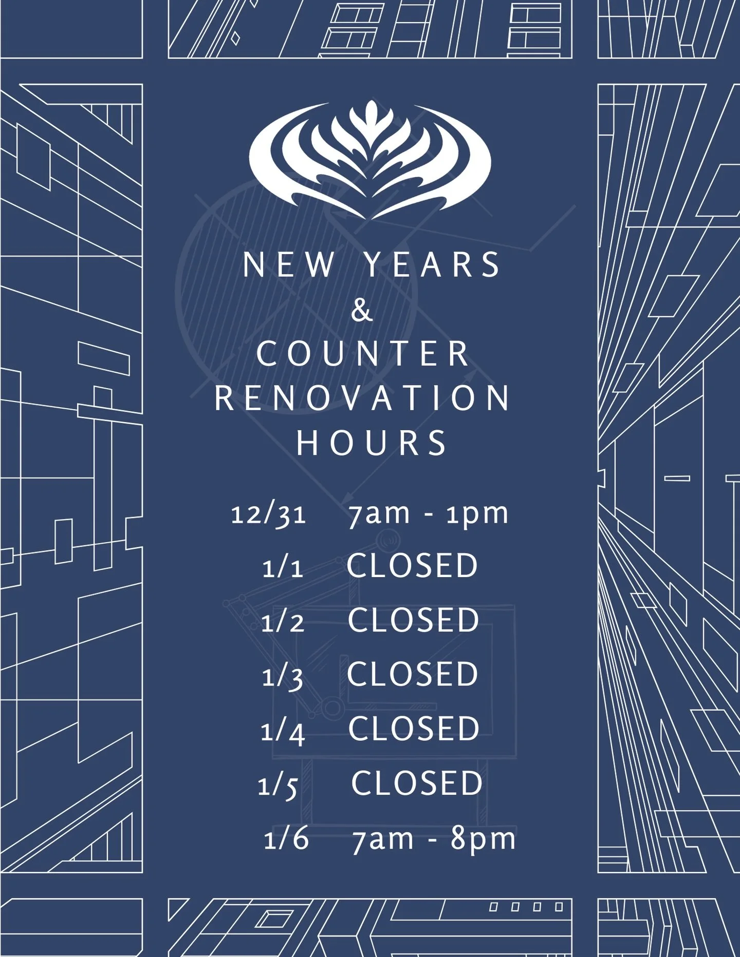 ❗️UPDATE❗️

In case you missed it, we will be closed for upcoming renovations this new year! We will be replacing our countertops for an exciting refresh of our space! 😊 Come see the fresh, shiny new countertops come January 6th! 🥳