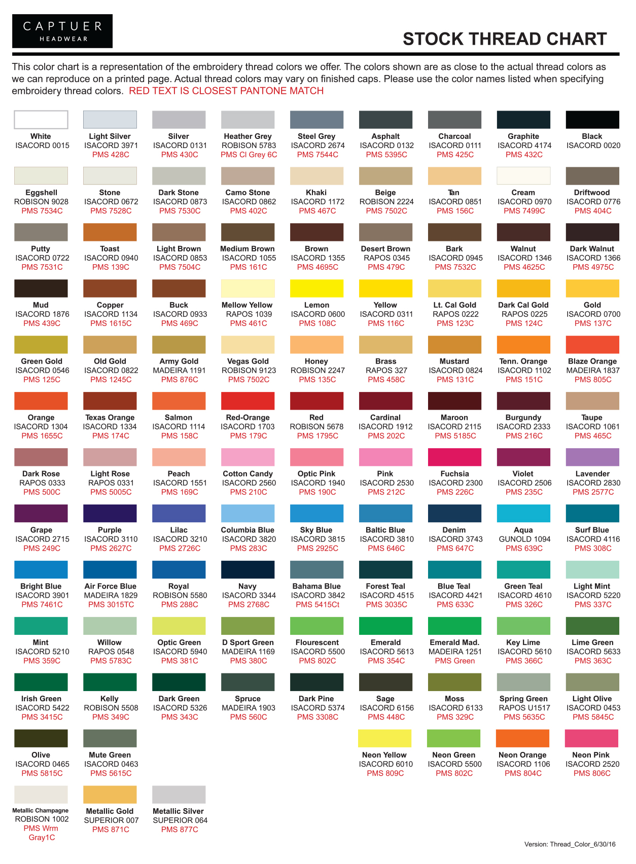 Isacord Thread Color Chart To Pms