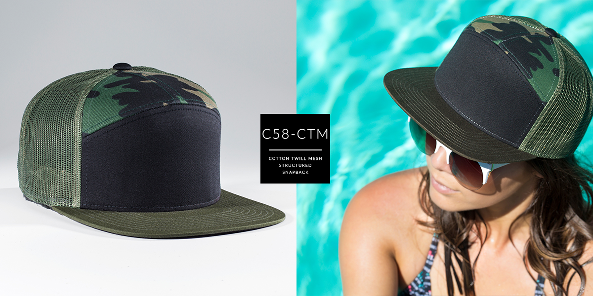 c57-CTM // 7 Panel Custom Trucker Hat - Cotton Twill & Mesh // Snapback