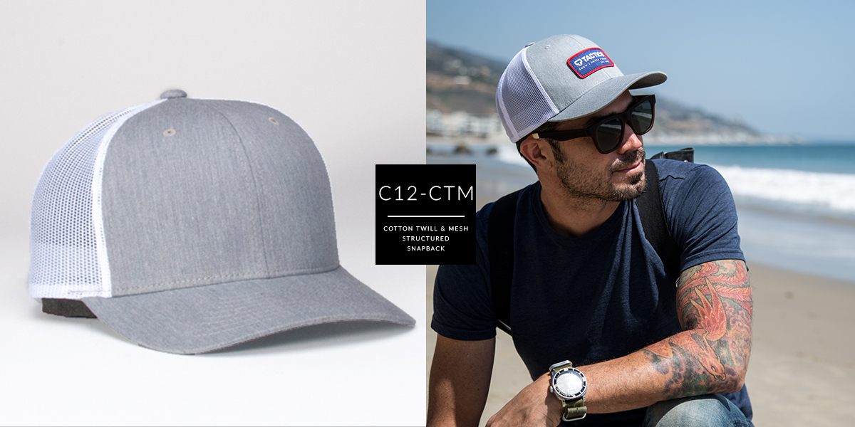 C12-CTM // Pre Curved Custom Trucker Hat - Cotton Twill & Mesh // Snapback