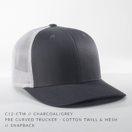 gray and white trucker hat
