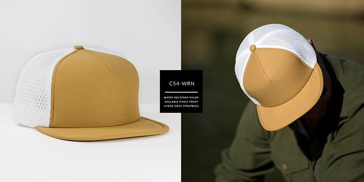 C54-WRN // Pinch Front Hydro Custom Trucker Hat - Water Resistant Nylon & Hydro Mesh // Strapback