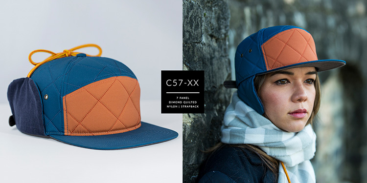 C57-XX // 7 PANEL W/ FLAPS - DIAMOND QUILTED NYLON &amp; CORDUROY  //  CUSTOM STRAPBACK