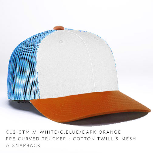 c12-CTM // Pre Curved Trucker Hat - Cotton Twill & Mesh // Custom