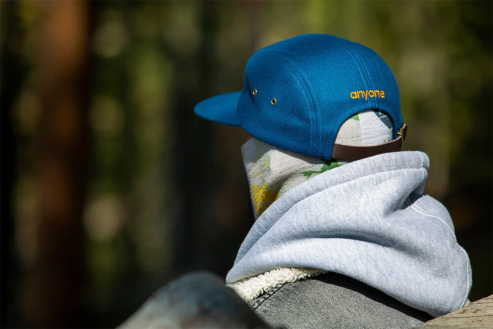 Blue Melton Wool Custom 5 Panel Camp Hat Felt Appliqué Anyone Back